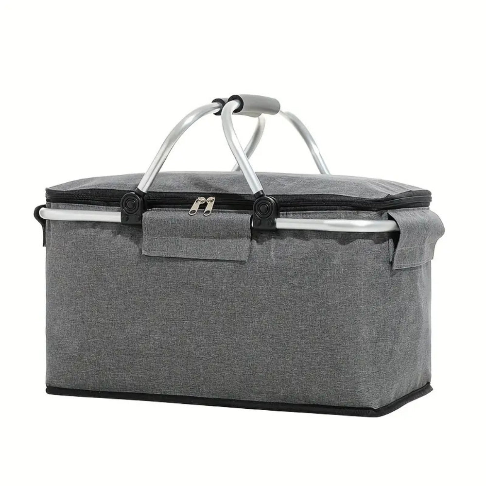 18L Collapsible Picnic Basket | Leakproof Oxford Fabric | Aluminium Frame | Black, Grey & Blue