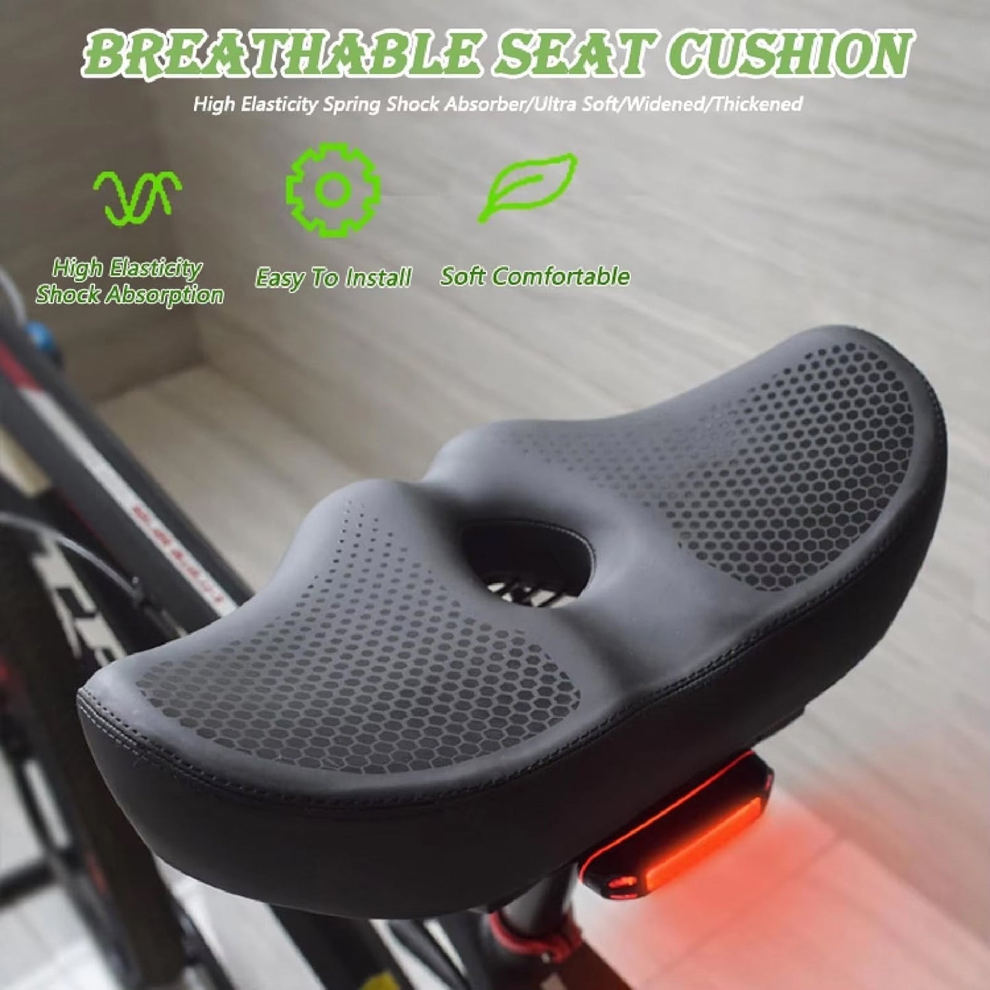 Noseless Bike Seat | Oversized | Shock Absorption | Optional LED Light | Black & Brown