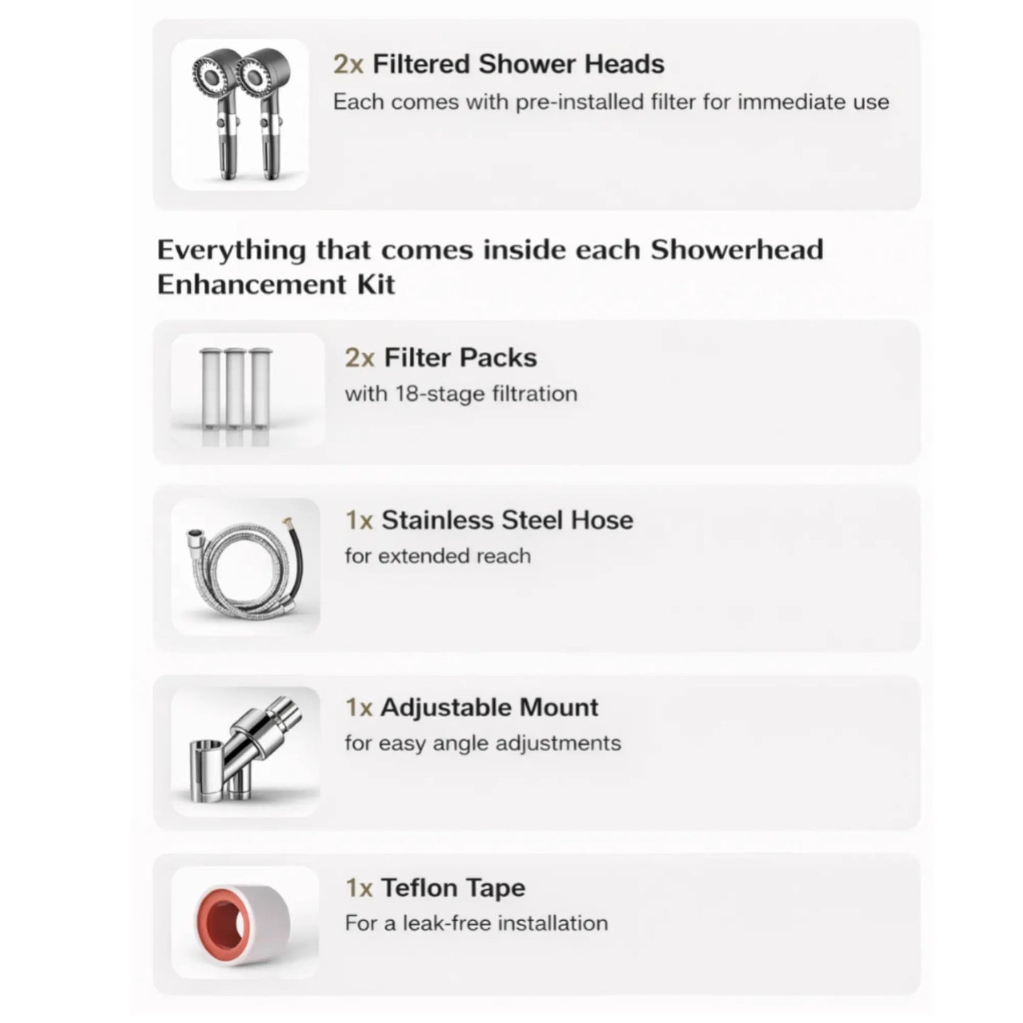 Filtered Shower Head Bundle | 2 Heads | 6 Replacement Filters | Stainless Steel Hose | High Pressure