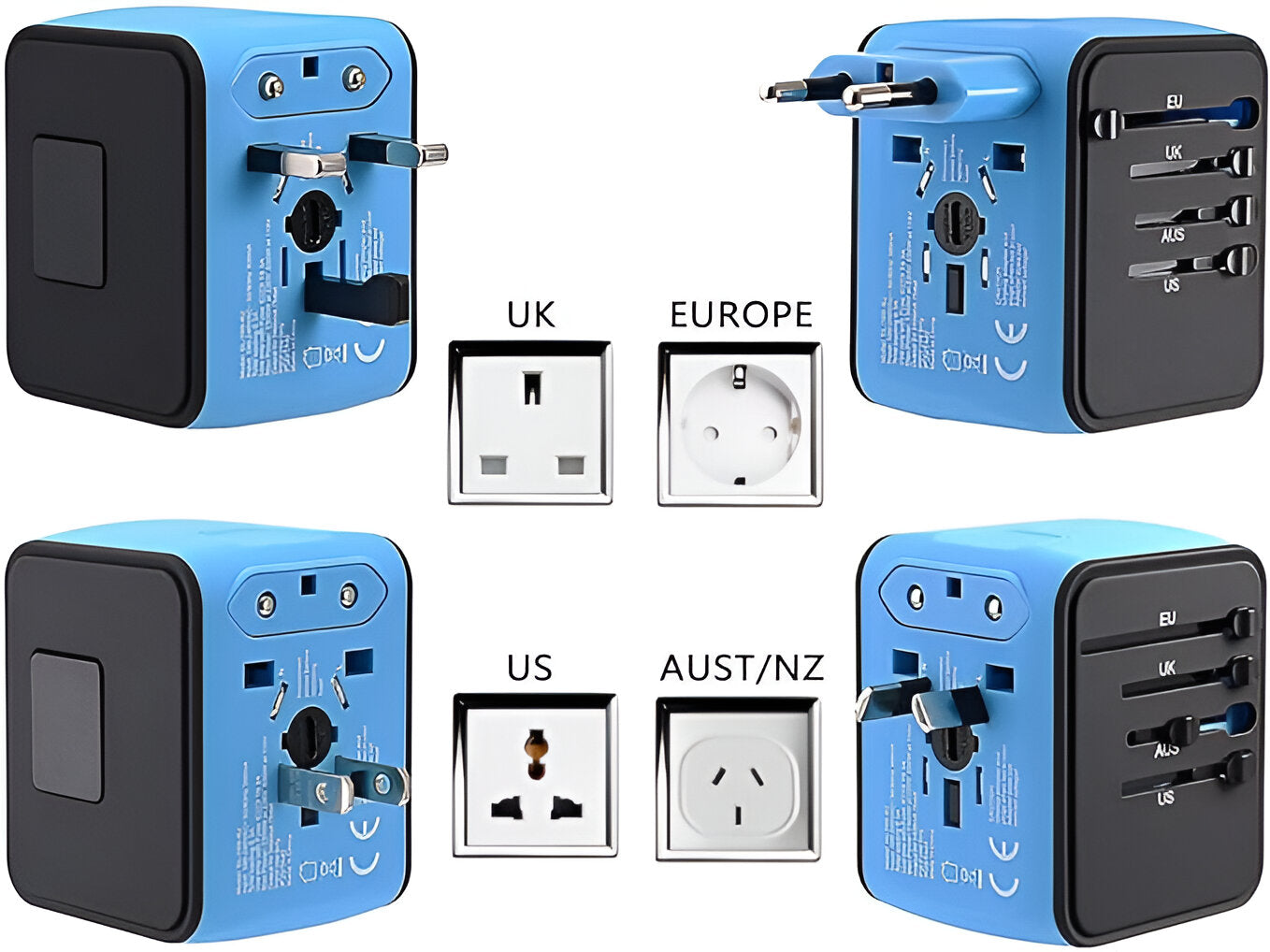 Universal Travel Adapter | 150+ Countries | USB Ports | Safety Shutters | 4 Colours