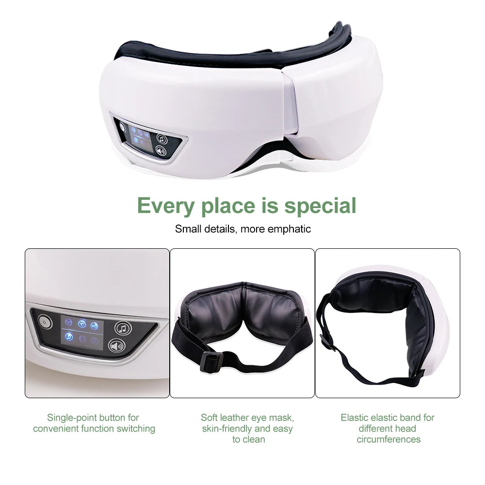 Eye Massager | 6D Airbag Compression | Bluetooth Music | 4 Modes | 1200mAh