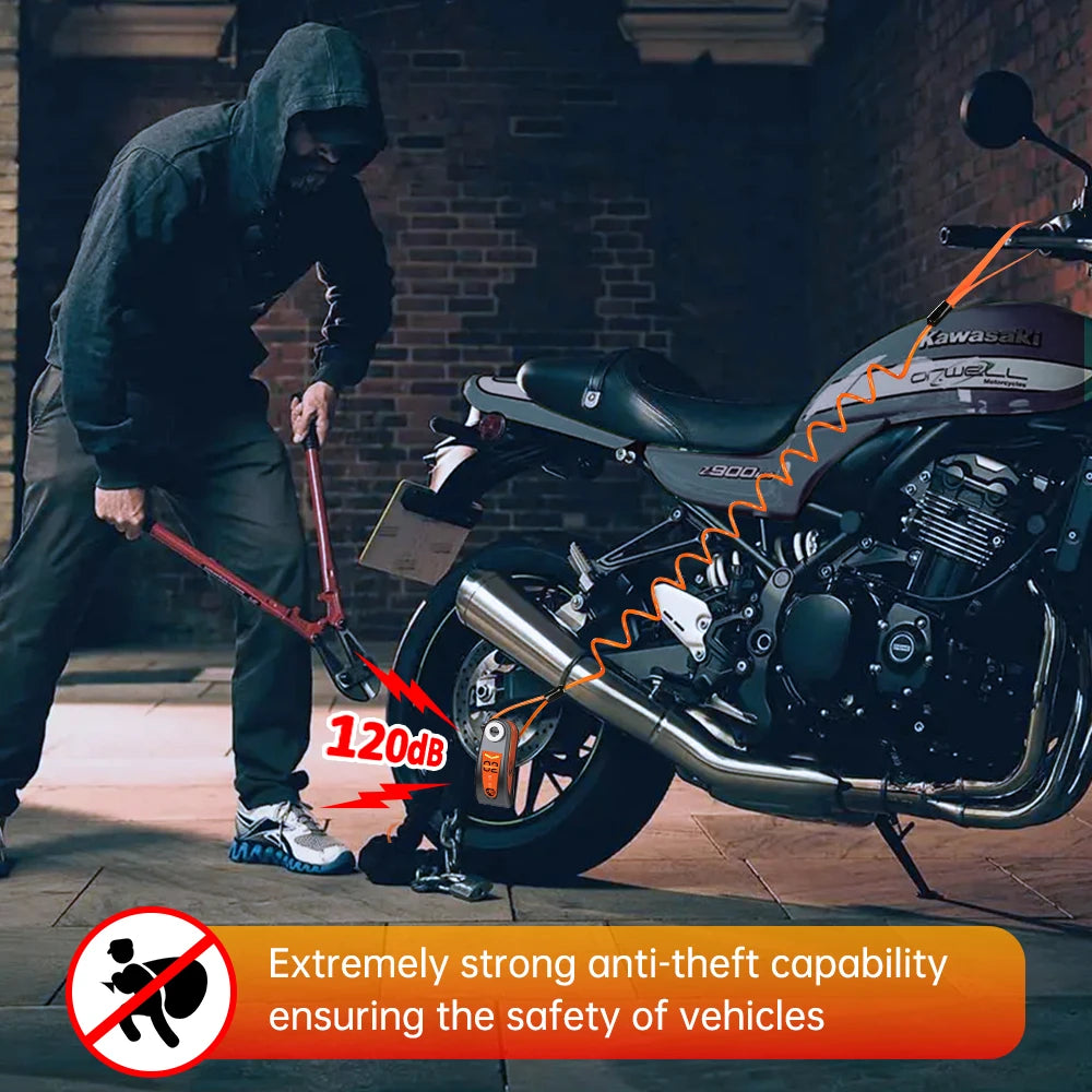 120dB Motorcycle Disc Lock Bike Wheel Padlock Waterproof Scooter Motorcycle Alarm Lock Anti-Theft Padlock Bicycle Alarm Lock