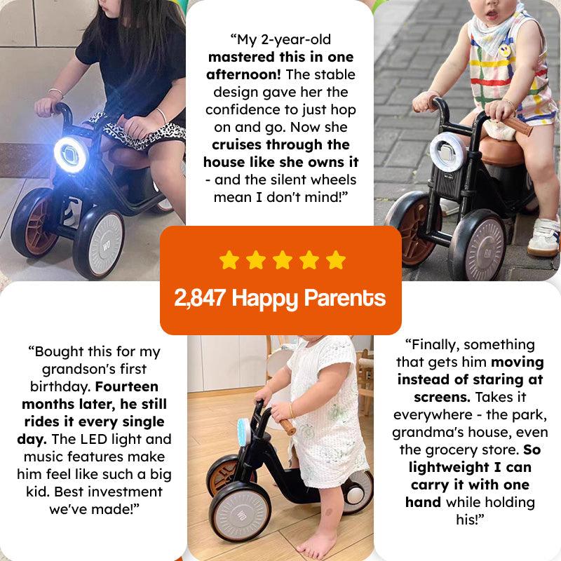 Kids Ride-On Motorcycle | Anti-Tip | Silent EVA Wheels | Light & Sound | Ages 1–6 | 30kg Max