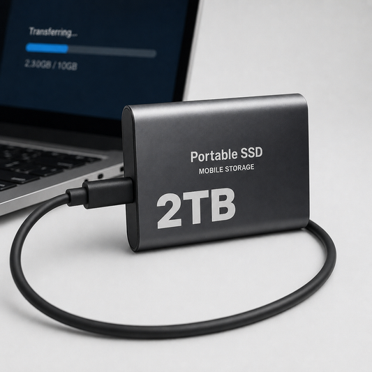 Portable SSD | 2TB | 1050 MB/s | USB-C & USB 3.1 | Plug & Play | Black, Blue & Red