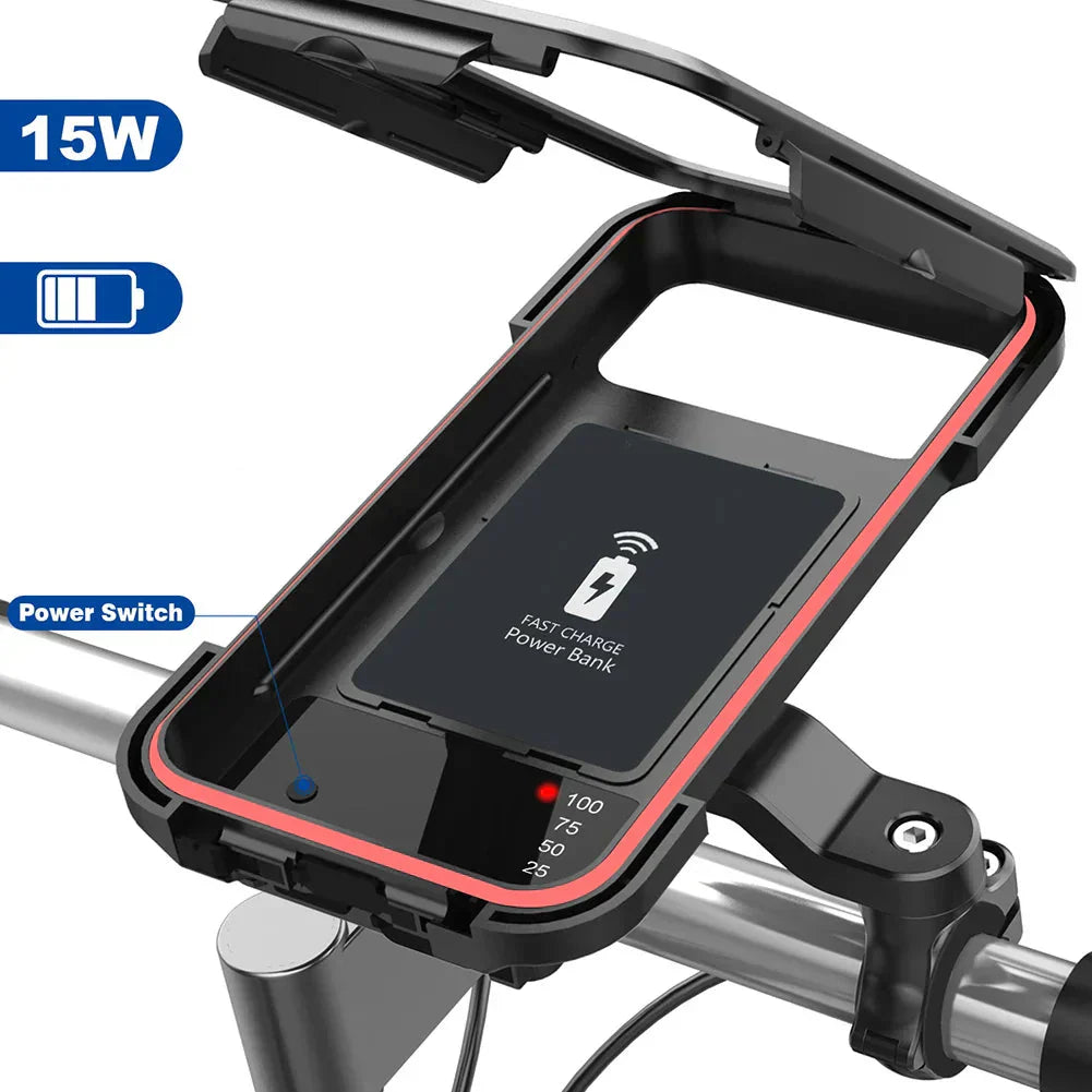 Bike Phone Mount | 5000mAh Power Bank Option | Handlebar 22-28.5mm | Waterproof Touchscreen Cover