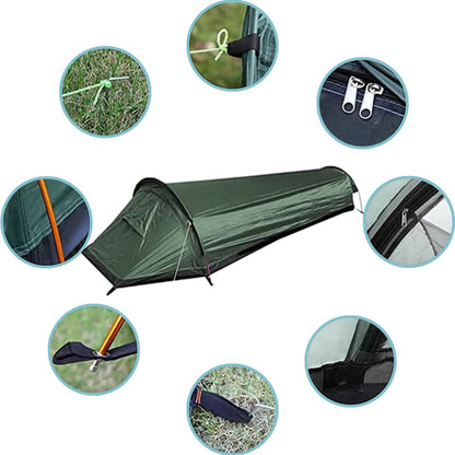 1-Person Camping Tent | Waterproof PU2000 & PU3000 | Aluminium Poles | 0.7kg | Green & Orange