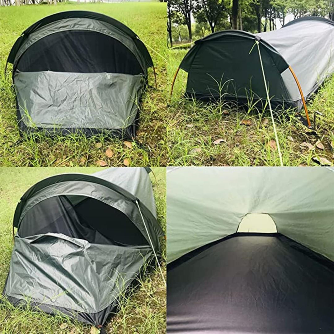 1-Person Camping Tent | Waterproof PU2000 & PU3000 | Aluminium Poles | 0.7kg | Green & Orange