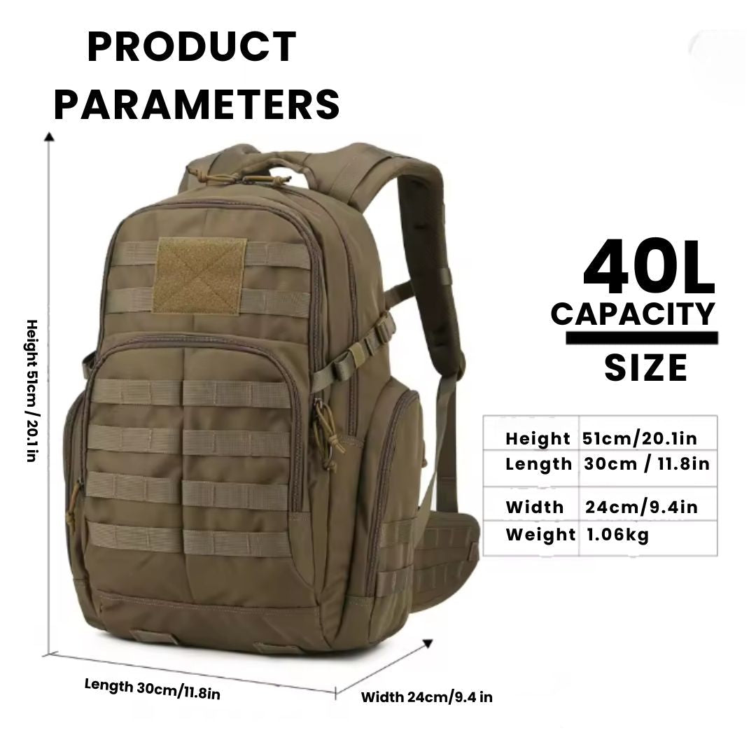 25L Tactical Backpack | 600D Water-Resistant | MOLLE & Hydration Compartment | Green, Black & Khaki