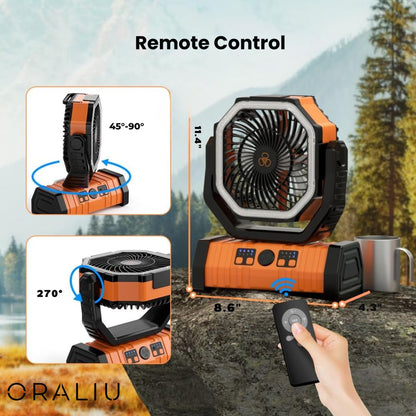 Camping Fan with LED Light & 20000mAh Power Bank | USB Rechargeable | Green & Orange