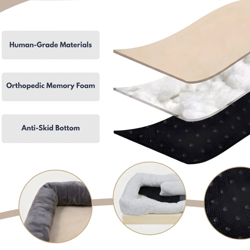 Memory Foam Dog Bed | Bolstered Sides | Waterproof Liner | Non-Slip | L, XL & 2XL