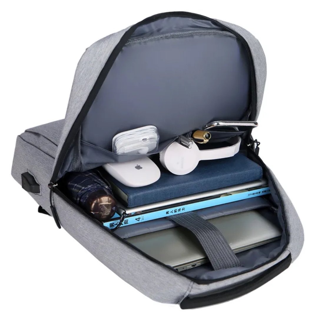 Anti-Theft Backpack | RFID Blocking | Cut-Resistant Fabric | USB Charging Port | Black & Grey