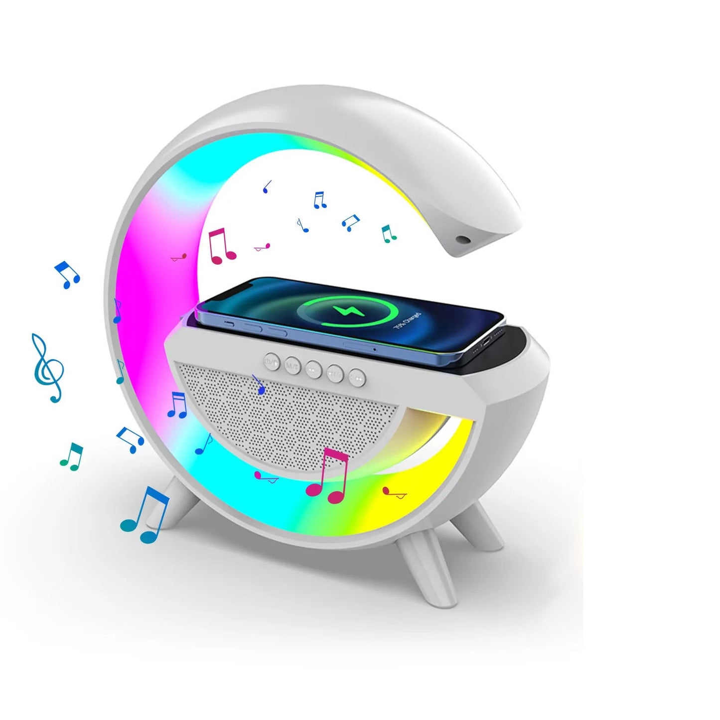 Smart Alarm Clock | Bluetooth Speaker | 15W Wireless Charger | RGB Mood Light | White & Black