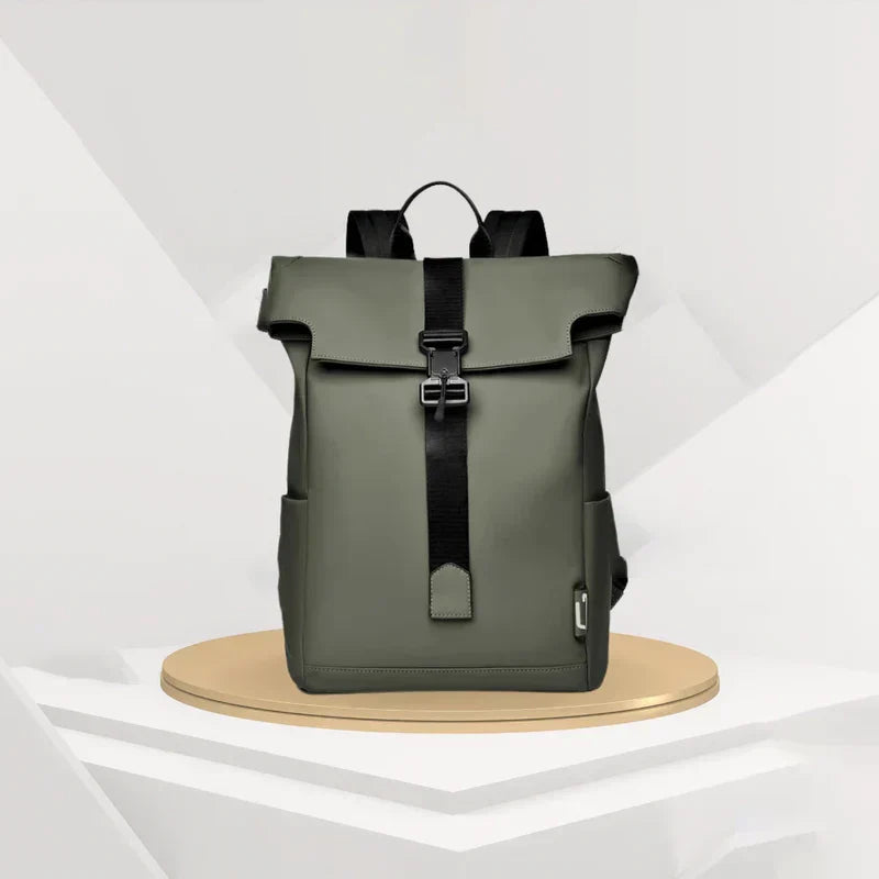 Waterproof Travel Backpack | USB Charging Port | Laptop Compartment | Black, Grey & Green