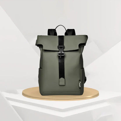 Waterproof Travel Backpack | USB Charging Port | Laptop Compartment | Black, Grey & Green