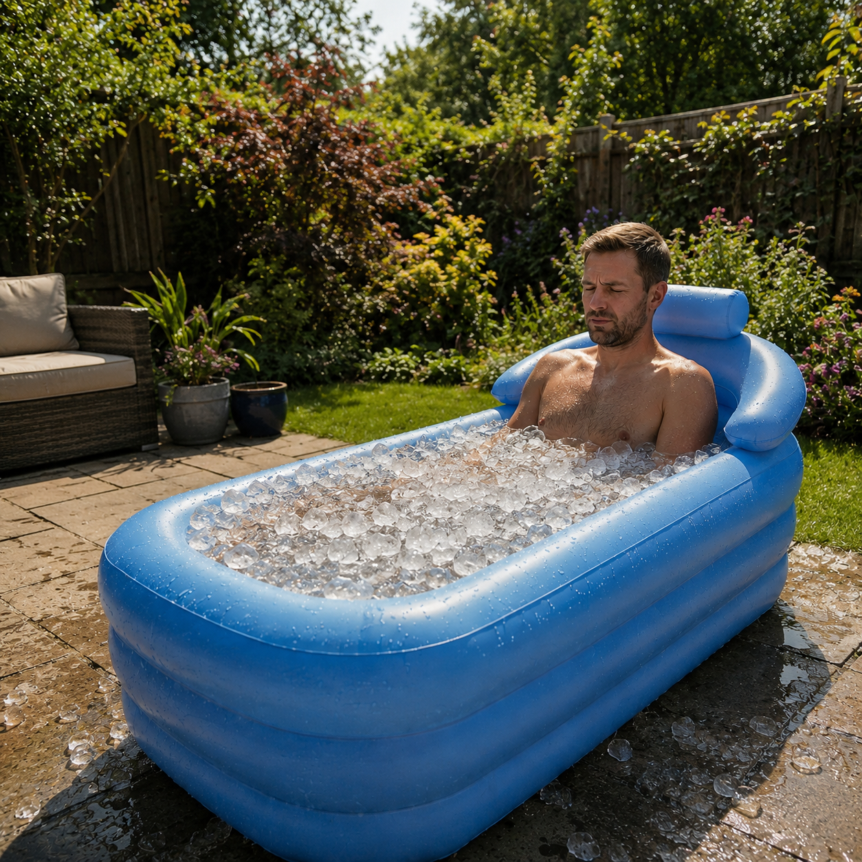 Inflatable Foldable Bathtub | PVC | Zipper Cover & Bubble Mat | 160x84x64cm | Blue