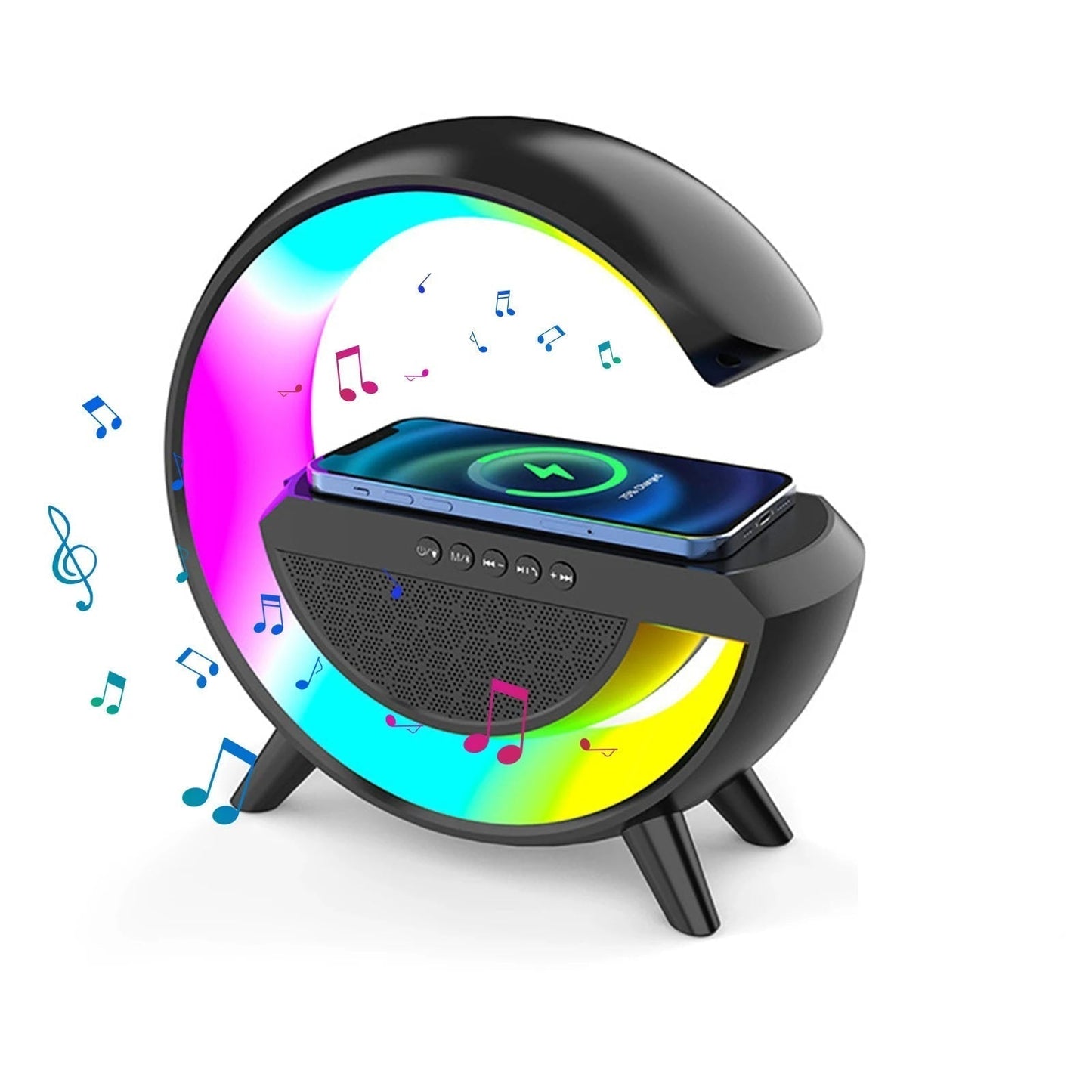 Smart Alarm Clock | Bluetooth Speaker | 15W Wireless Charger | RGB Mood Light | White & Black