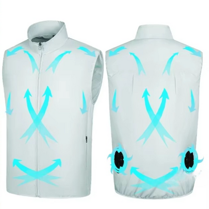 USB Cooling Fan Vest | Wearable Airflow System | Rechargeable | S–4XL | White & Blue