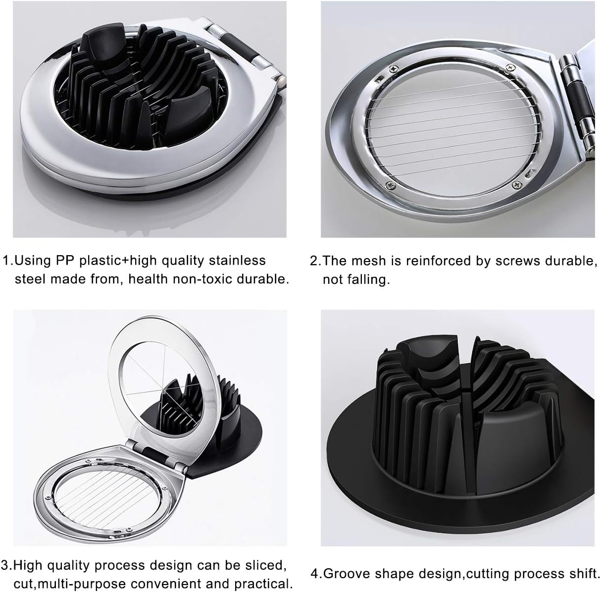 Egg Slicer | Stainless Steel | 3 Slicing Styles | Eggs, Strawberries & Mushrooms