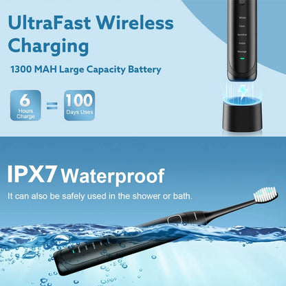 Sonic Electric Toothbrush | 4 Brush Heads & Storage Box | Rechargeable Adult Design