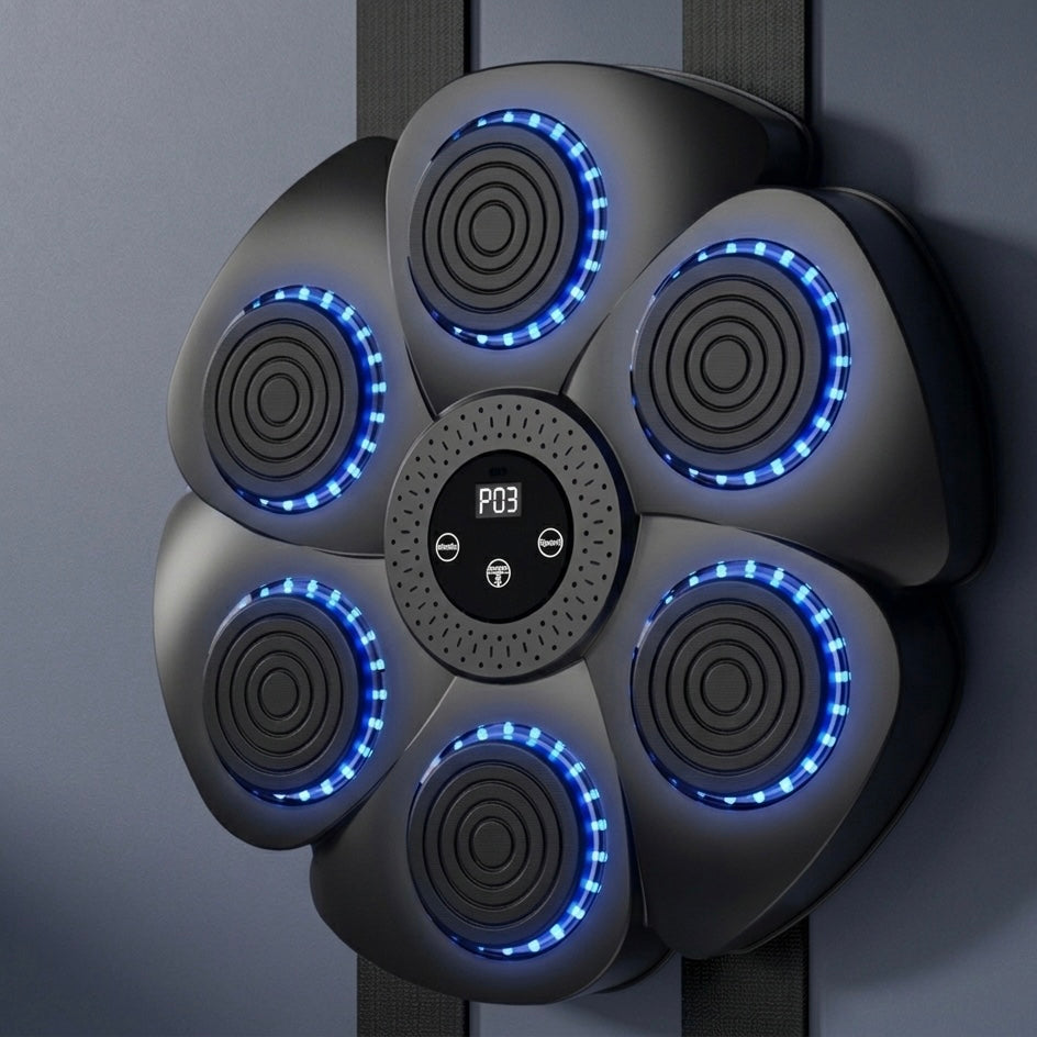 Wall-Mounted Boxing Trainer | RGB Lighting | Bluetooth | Punch Counter | USB | Black & White