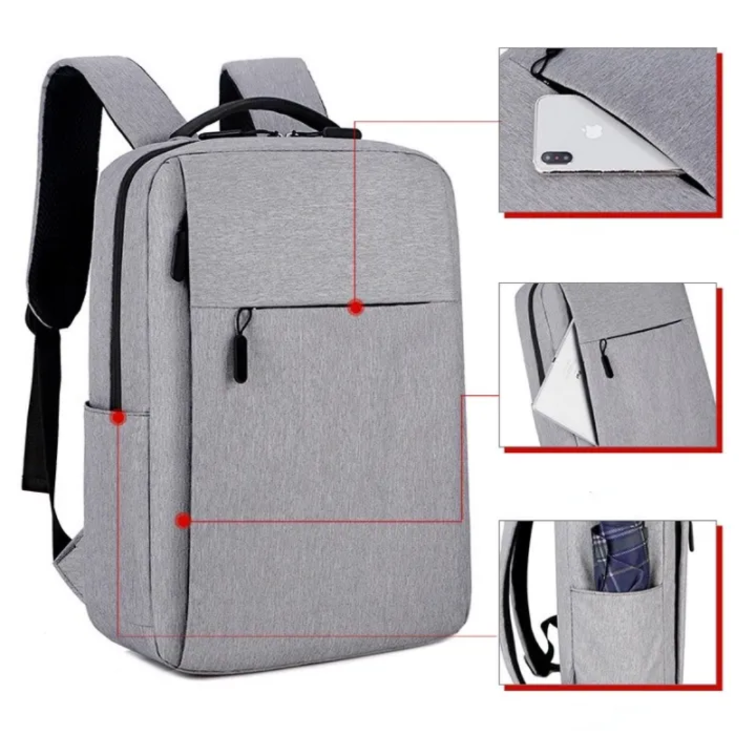 Anti-Theft Backpack | RFID Blocking | Cut-Resistant Fabric | USB Charging Port | Black & Grey