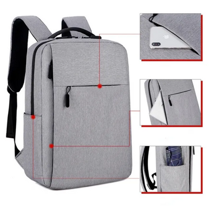 Anti-Theft Backpack | RFID Blocking | Cut-Resistant Fabric | USB Charging Port | Black & Grey