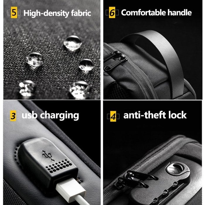 Waterproof Crossbody Bag | Anti-Theft Hidden Zip | USB 3.0 Charging Port | Oxford | Unisex
