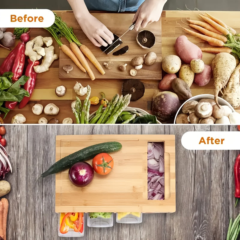 Bamboo Cutting Board | Storage Trays & Graters | Multifunctional Kitchen Prep Station