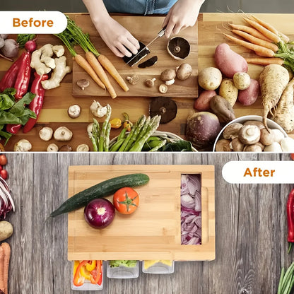 Bamboo Cutting Board | Storage Trays & Graters | Multifunctional Kitchen Prep Station