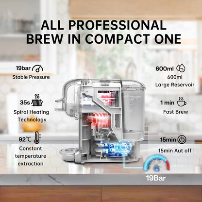 5-in-1 Coffee Machine | 20-Bar | Nespresso & K-Cup | Hot & Cold Brew | Black & White