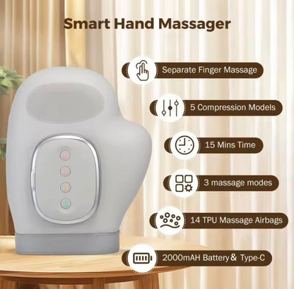 Air Compression Hand Massager | Heat | 3 Modes | 5 Intensity Levels | 2000mAh Rechargeable