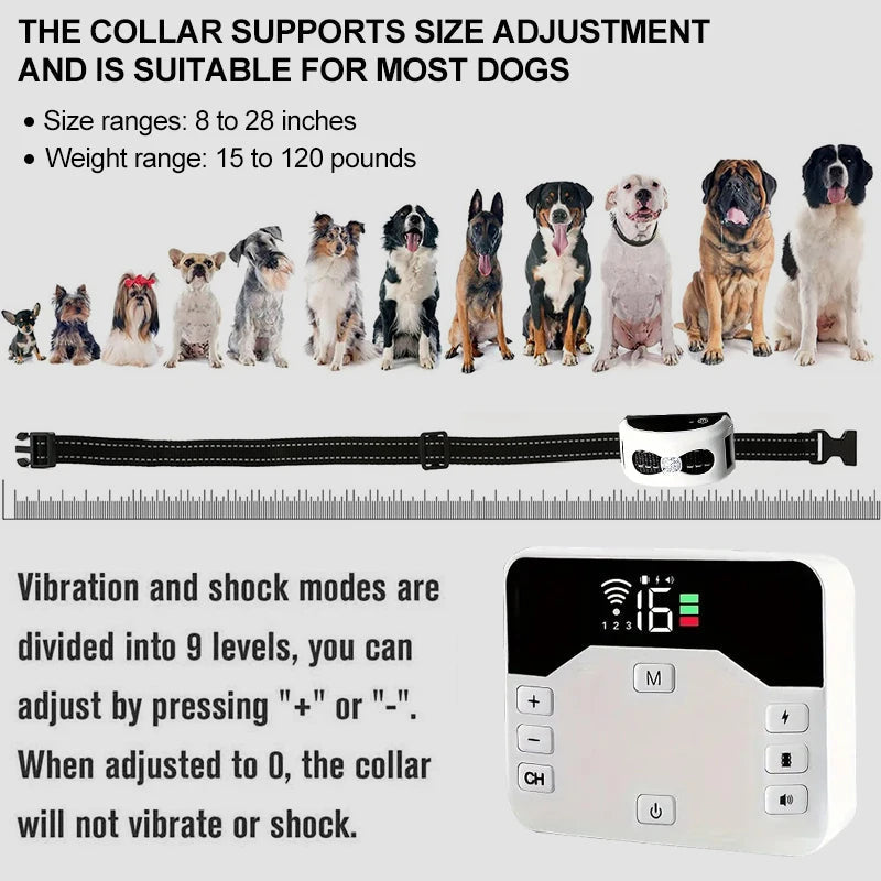 Wireless Dog Fence & Training Collar | IP65 Waterproof | 300m Range | Rechargeable | For 1 or 2 Dogs