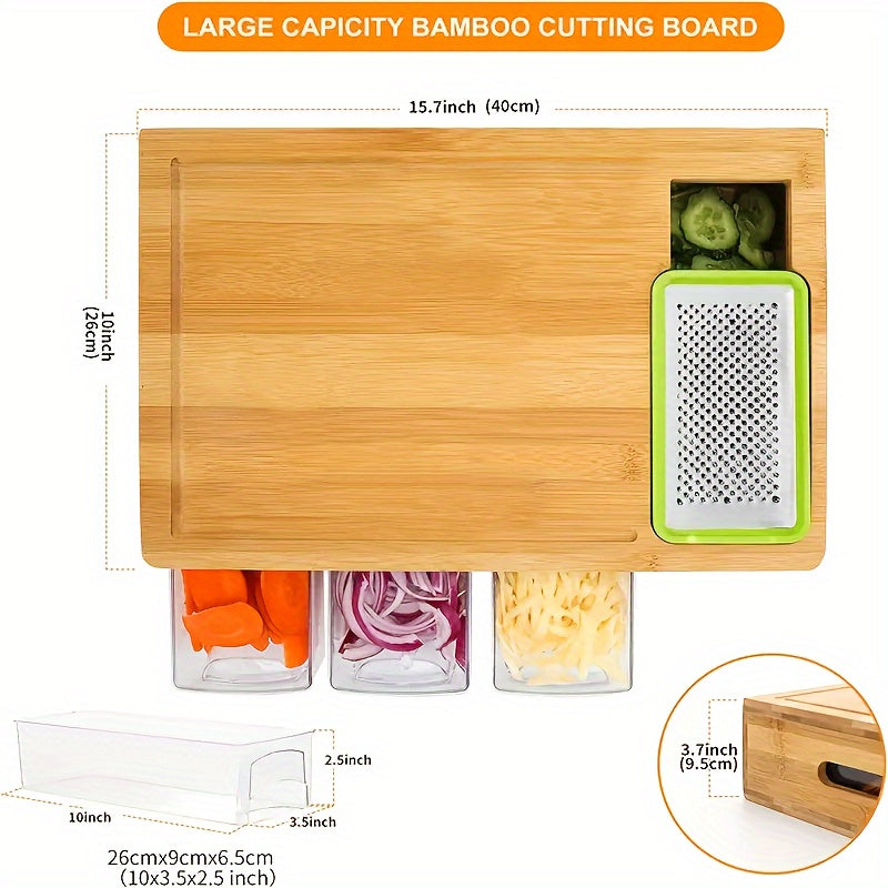 Bamboo Cutting Board | Storage Trays & Graters | Multifunctional Kitchen Prep Station
