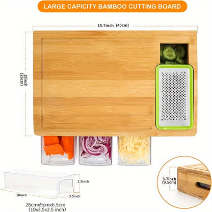 Bamboo Cutting Board | Storage Trays & Graters | Multifunctional Kitchen Prep Station