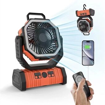 Camping Fan with LED Light & 20000mAh Power Bank | USB Rechargeable | Green & Orange