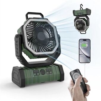 Camping Fan with LED Light & 20000mAh Power Bank | USB Rechargeable | Green & Orange