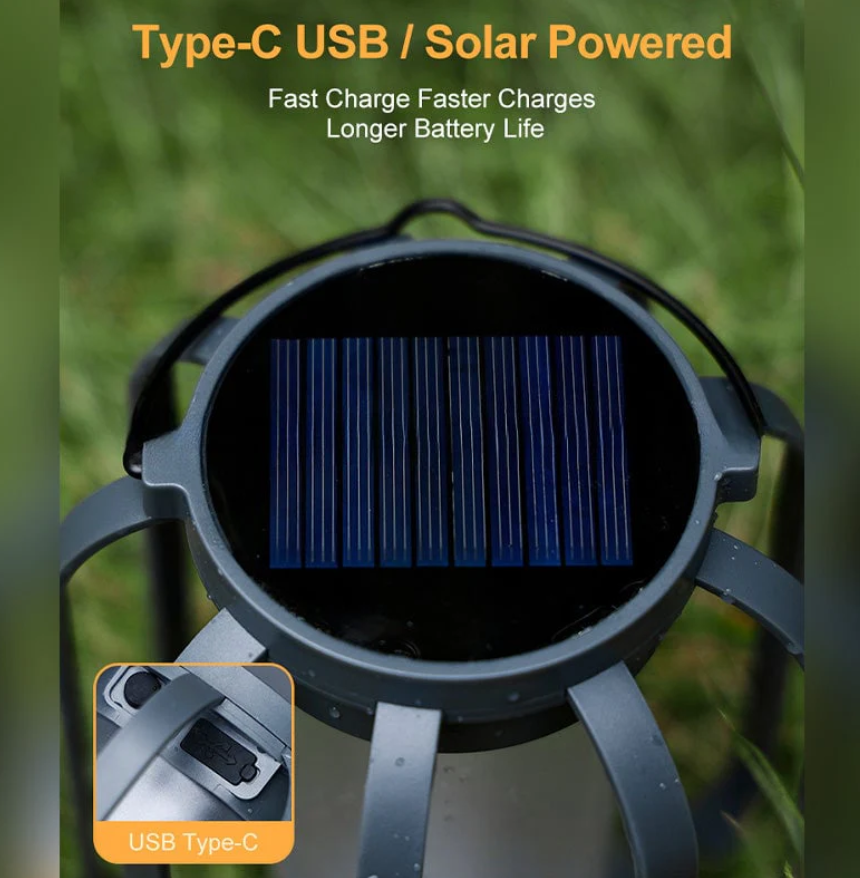 USB Rope Lantern | Auto Light-Sensing On/Off | Type-C Rechargeable | Garden & Camping