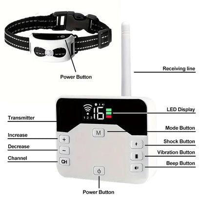 Wireless Dog Fence & Training Collar | IP65 Waterproof | 300m Range | Rechargeable | For 1 or 2 Dogs