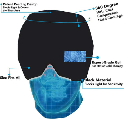 Hot & Cold Migraine Gel Head Wrap with Reusable Inserts | Adjustable Fit | No Power | Black & Pink