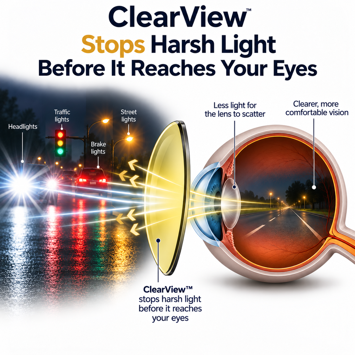 Herena ClearView™ Post-Cataract Night Driving Glasses with Harsh-Light Filtering