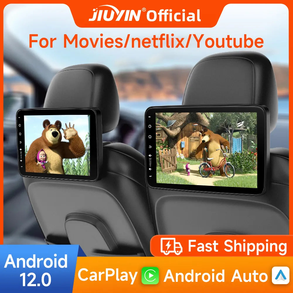 Car Headrest Screen | Bluetooth HD Display | Rear Seat Entertainment System