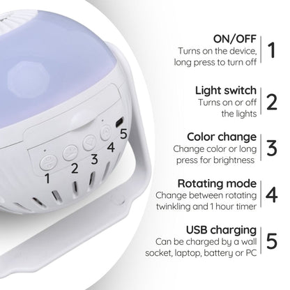 Galaxy Star Projector | 7 Lighting Modes | LED Night Light | USB Powered | Bedroom & Home Decor