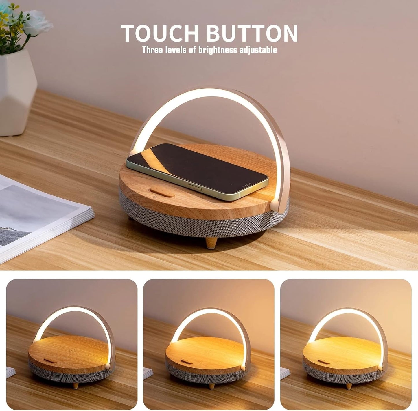LED Desk Lamp with Bluetooth Speaker & Wireless Charger | Bluetooth 5.0 | 10W Qi Charging | White