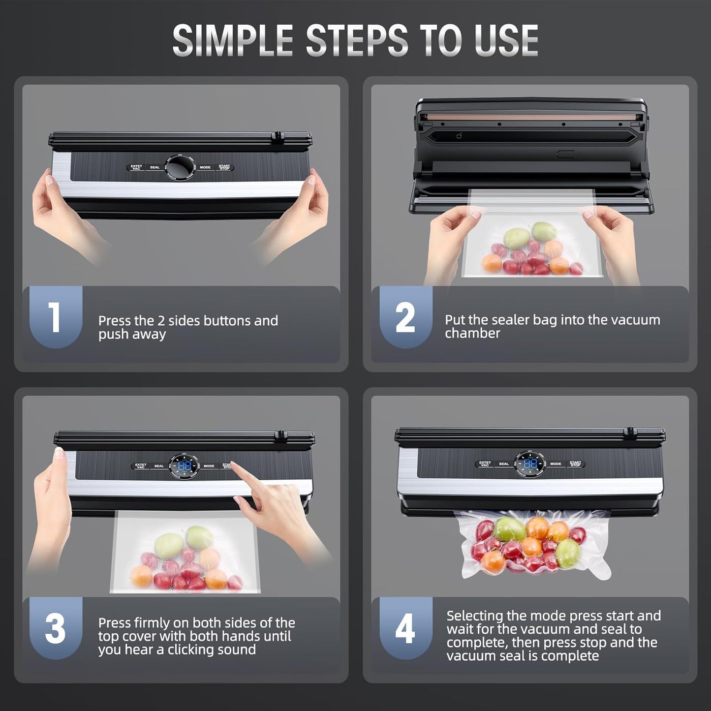 Vacuum Sealer | Built-In Bag Cutter | LED Indicator | Dry & Moist Food | 15 Bags Included