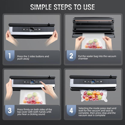 Vacuum Sealer | Built-In Bag Cutter | LED Indicator | Dry & Moist Food | 15 Bags Included