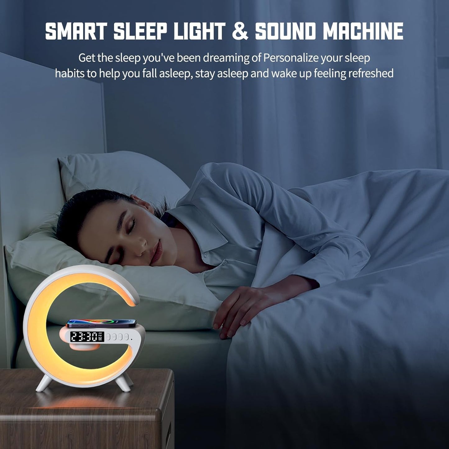 Smart Alarm Clock | Bluetooth Speaker | 15W Wireless Charger | RGB Mood Light | White & Black