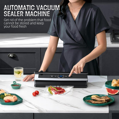 Vacuum Sealer | Built-In Bag Cutter | LED Indicator | Dry & Moist Food | 15 Bags Included