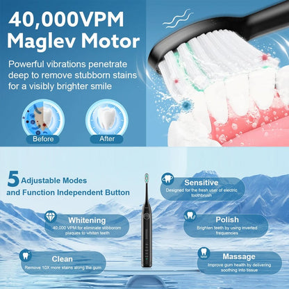 Sonic Electric Toothbrush | 4 Brush Heads & Storage Box | Rechargeable Adult Design