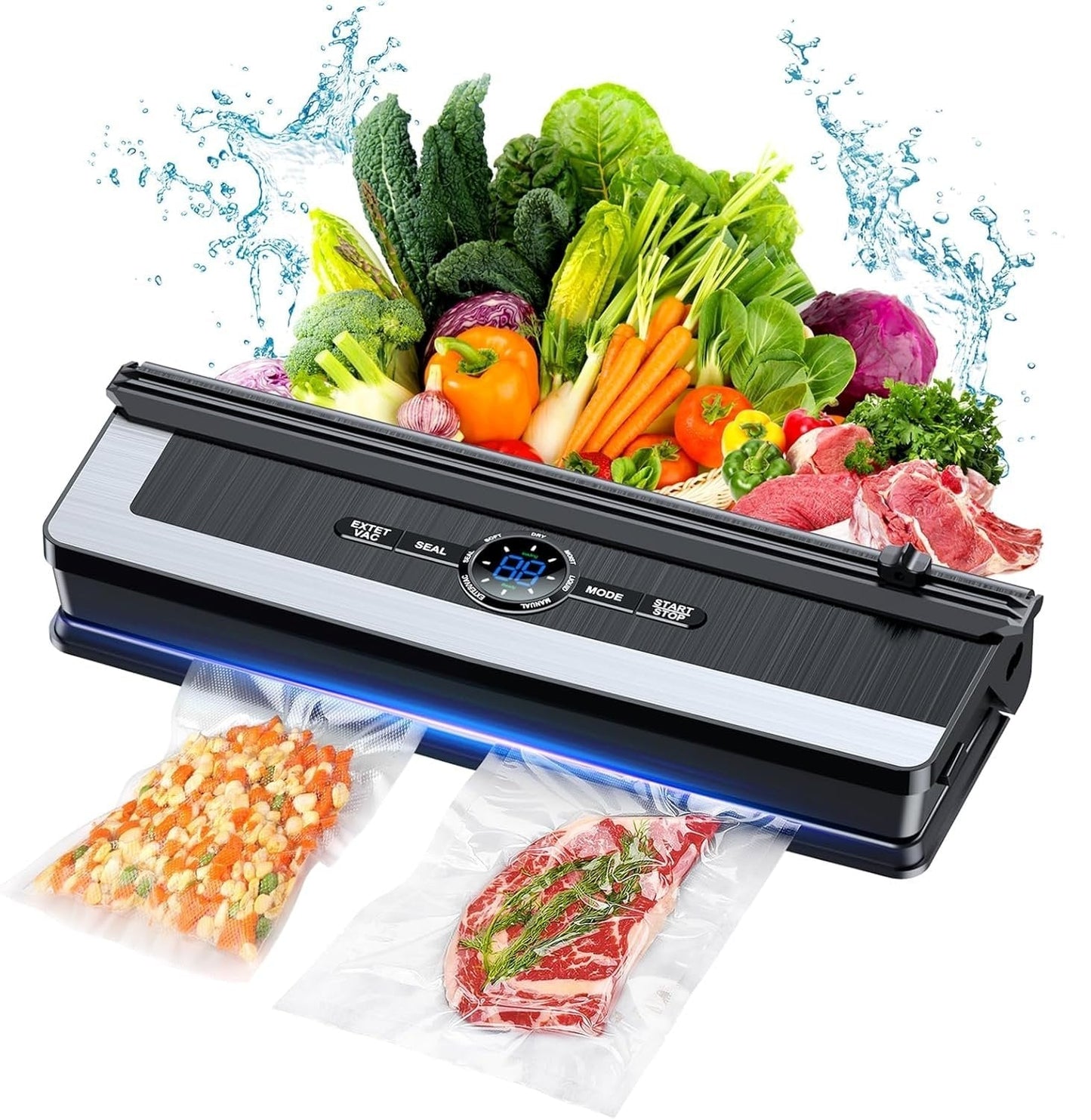 Vacuum Sealer | Built-In Bag Cutter | LED Indicator | Dry & Moist Food | 15 Bags Included