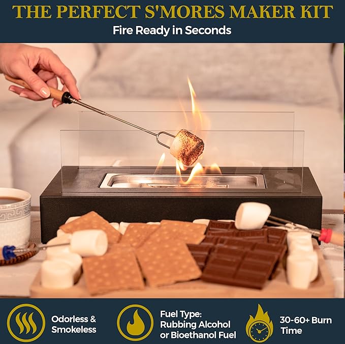 Tabletop Fire Pit with S'mores Maker Kit | Portable Mini Fireplace | Indoor & Outdoor